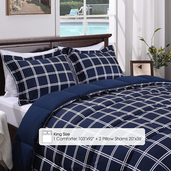 New King or Queen  Size Comforter Set -  Reversible Down Alternative - Picture 2 of 6